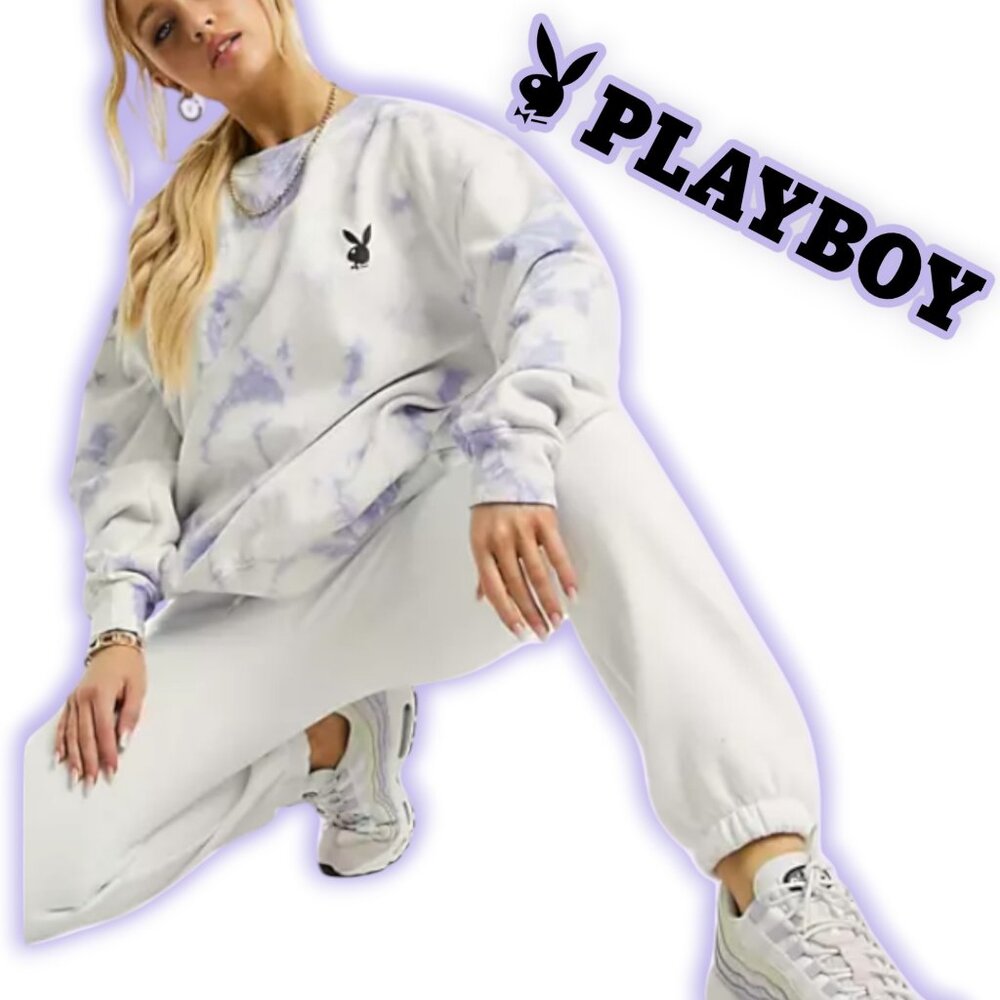 Playboy X Missguided Lilac Tie Dye Oversized Crew Neck Sweatshirt Small